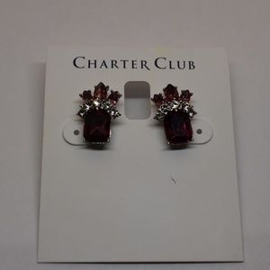 Charter Club Clear &Red Crystal Stud Earrings